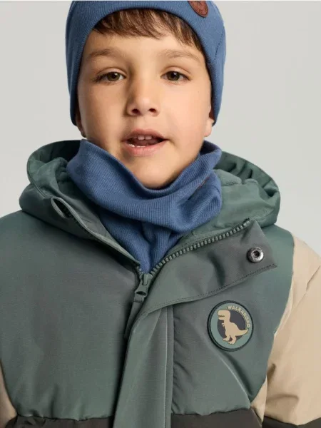 Sinsay Puffer bunda s kapucí a reflexními prvky zelená