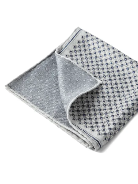 Fular Brunello Cucinelli de mătase cu imprimeu geometric gri