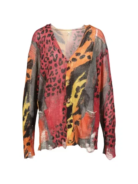 Cardigan R13 zdrențuiți cu model leopard roșu