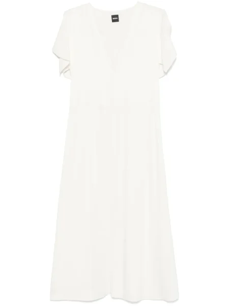 Rochie midi Boss cu decolteu în V până la genunchi de costum alb