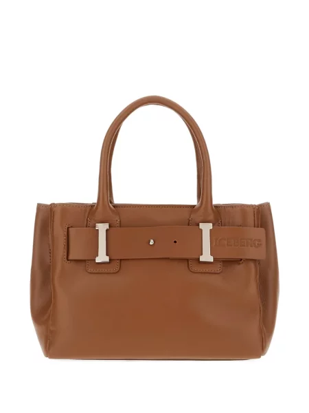 Kožna torbica Iceberg s autogramom smeđa