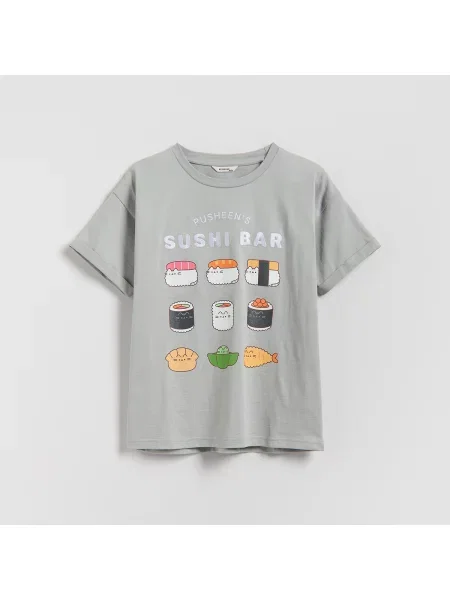 Reserved Tričko Pusheen světle šedá