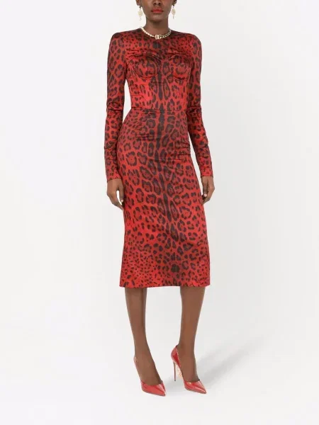 Rochie Dolce & Gabbana cu imagine cu model leopard roșu