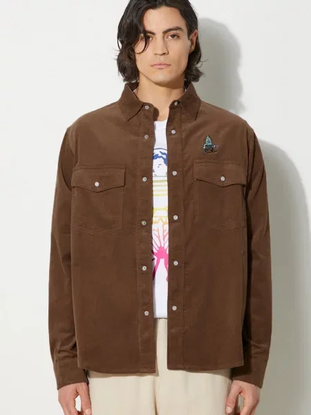 ICECREAM kordbársony ing Needle Cord Shirt regular barna