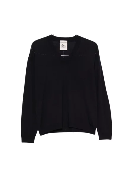 Dzianinowy sweter Semicouture z dekoltem w serek niebieski