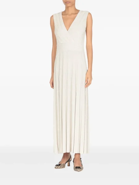 Rochie maxi D.exterior cu decolteu în V plisată de costum