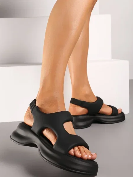 Sandale Slip-On Imitatie de Piele cu Talpa Groasa Talarina negre