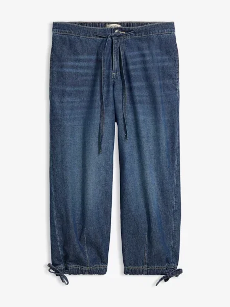Jeansy barrel mid waist cropped niebieskie