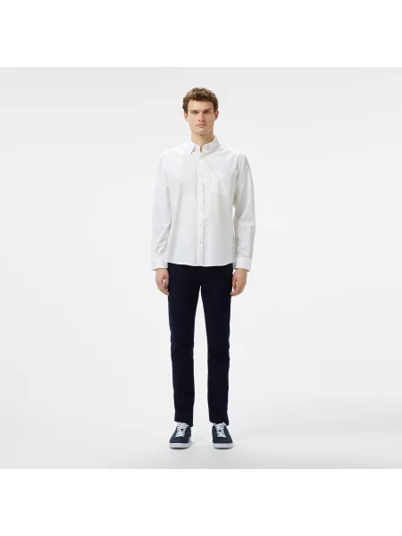 Lacoste Koszula O Regularnym Kroju Z Długim Rękawem I Kołnierzykiem Zapinanym Na biała