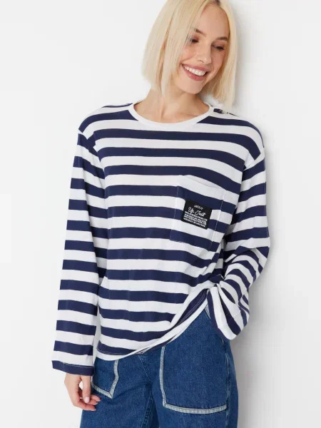 Tricou cu mânecă lungă Trendyol cu dungi gri