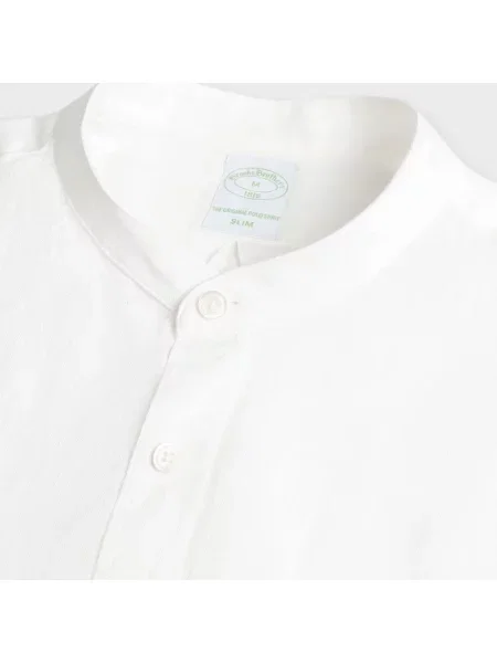 Lniana koszula Brooks Brothers ze stójką beżowa