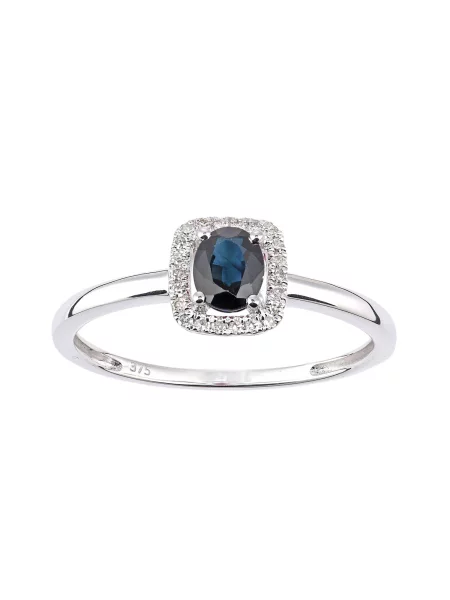 DIAMANT LETERNEL Prsteň Cluster-Ring aus Weißgold mit Diamant mit Saphir strieborná
