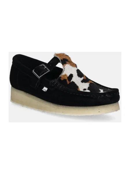 Clarks Originals mokasyny zamszowe Wallabee T Bar na płaskim czarny