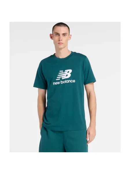 Koszulka New Balance Stacked Logo krótki rękaw turkusowa S niebieska