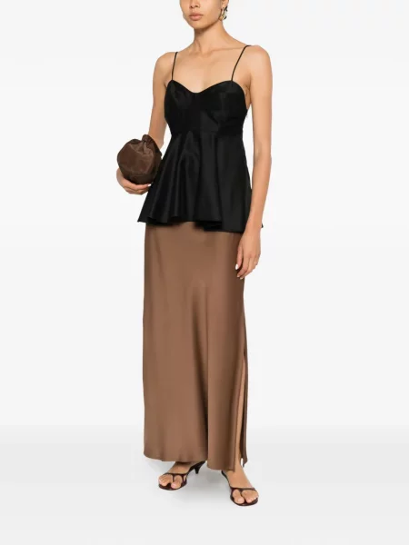 Fusta maxi Brunello Cucinelli din satin maro