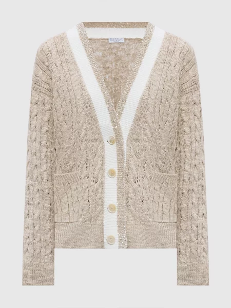 Кардиган з коноплі та шовку Brunello Cucinelli бежевий