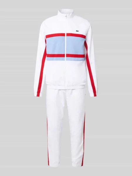 Dres w kroju regular fit z paskami w kontrastowym kolorze Lacoste Sport biały