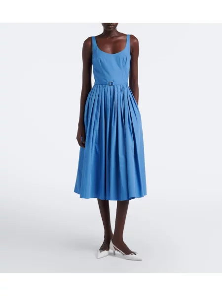 Opasan midi obleka Emilia Wickstead poplin modra