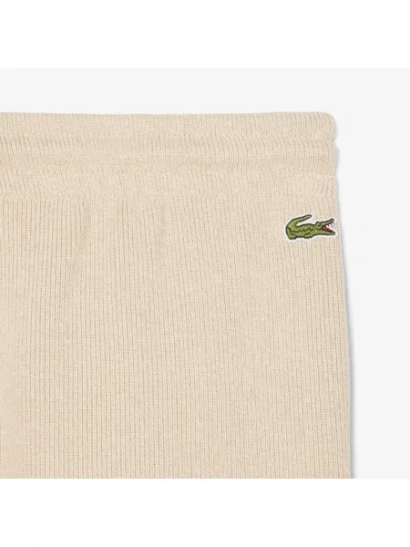 Lacoste Prążkowane Spodnie Dresowe Rozkloszowane Czarno-Biało-Żółte beżowe