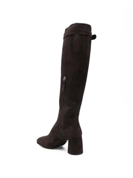 Botine Poeve din piele de căprioară cu cataramă maro
