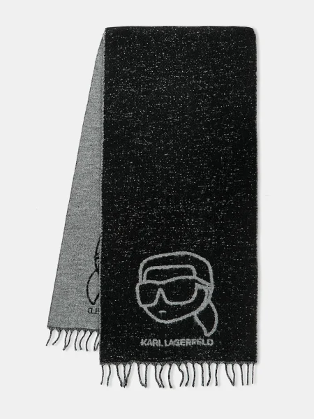 Шал с вълна Karl Lagerfeld IKON с десен черно