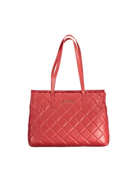 Lniana shopperka Valentino By Mario Valentino pikowana czerwona