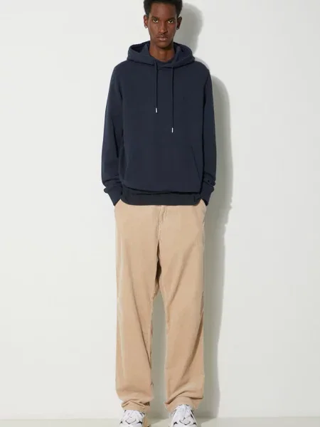 Кофта Woolrich Logo Script Hoodie з капюшоном меланж синій