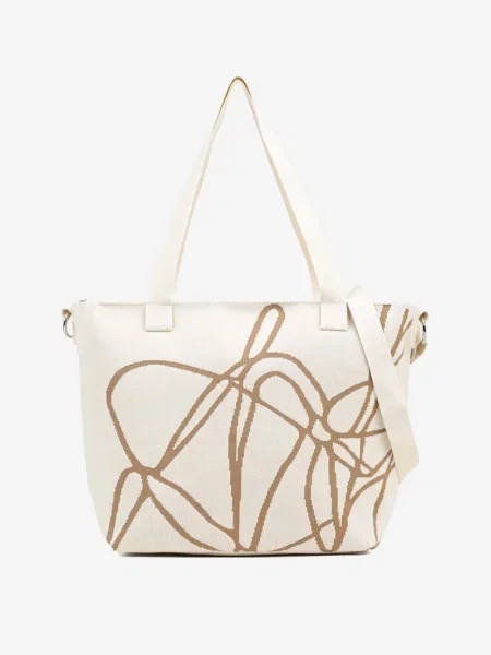 Jasnobeżowa Torebka Typu Shopper z Crossbody w Abstrakcyjny Wzór Obelisse beżowa