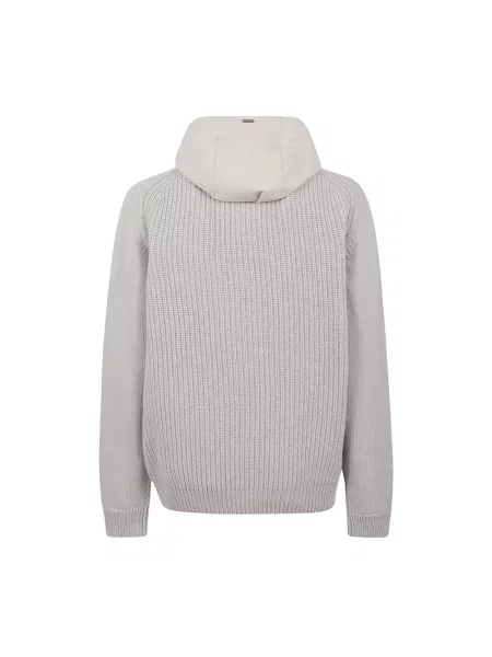 Sweter Herno wełniany z kapturem szary