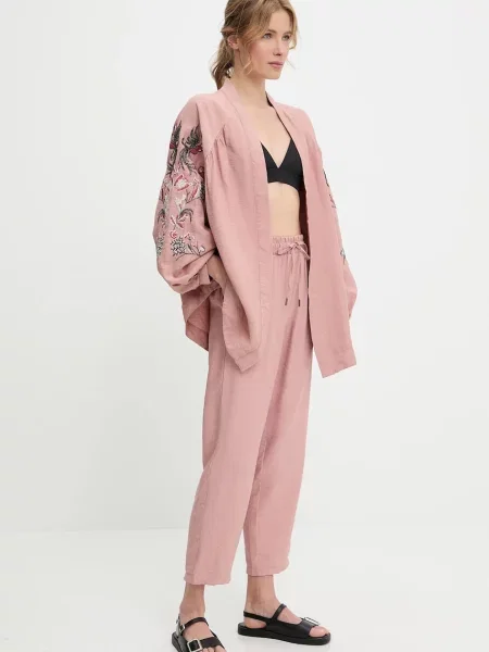 Answear Lab spodnie proste high waist różowy