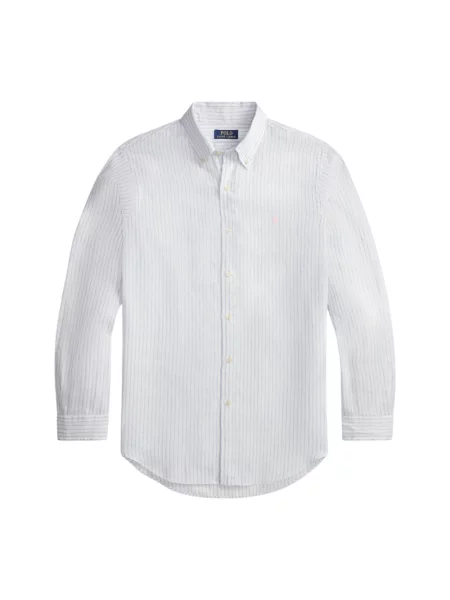 Lniana koszula Ralph Lauren w paski z paskiem beżowa