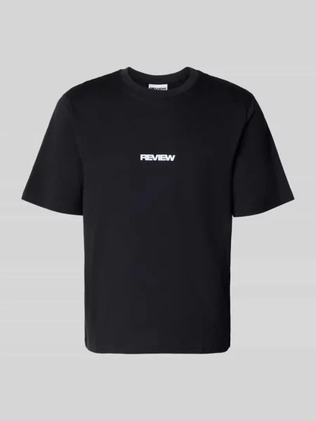 T-shirt z logo i okrągłym dekoltem Review czarna
