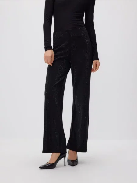 Reserved Широкі штани зі стразами чорний