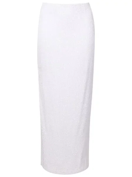Fustă midi Gloria Coelho cu paiete până la genunchi alb
