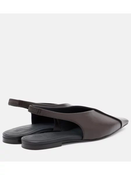 Balerini Brunello Cucinelli din piele slingback maro