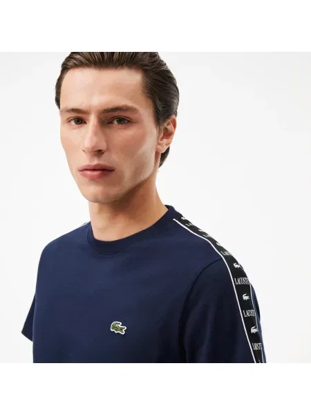 Lacoste T-Shirt Z Logo Z Bawełnianego Dżerseju granatowa