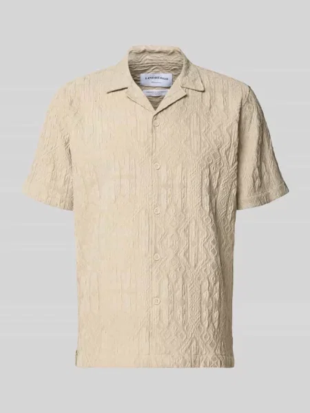 Nowoczesny krój modern fit koszula casualowa z fakturowanym wzorem Lindbergh brązowa