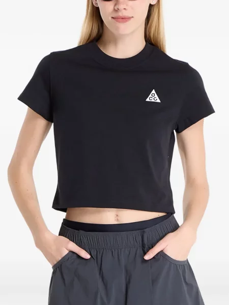 Kötött levágott póló Nike nyomtatás fekete