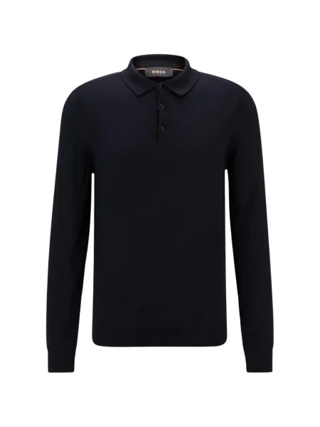 Lung tricou polo Boss tricotate albastru