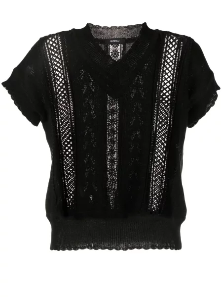 Плетен топ Goen.j бродиран с V-образно деколте черно
