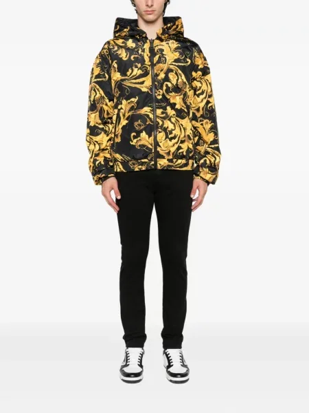 Geacă de blugi Versace Jeans Couture cu glugă cu imagine negru