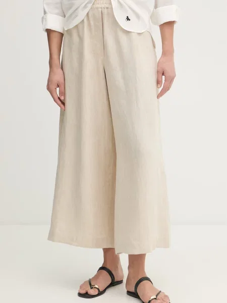 Weekend Max Mara spodnie wide leg lniane FELINO beżowe