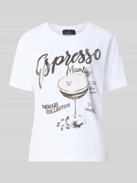 T-shirt z nadrukiem z motywem i obszyciem ozdobnymi kamieniami Monari