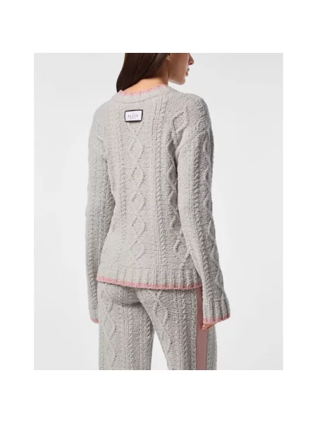 Sweter Philipp Plein z dekoltem w serek szary