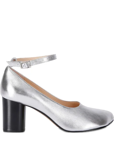 Czółenka Niccolò Pasqualetti o krotszym kroju z paskiem wokół kostki na ramiączkach srebrna