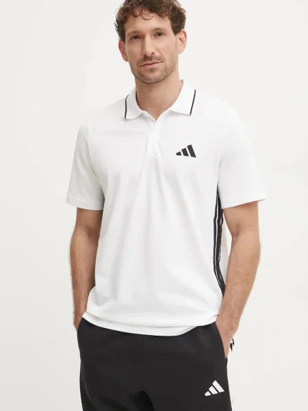 Тениска с яка adidas Essentials бежово с принт бяло