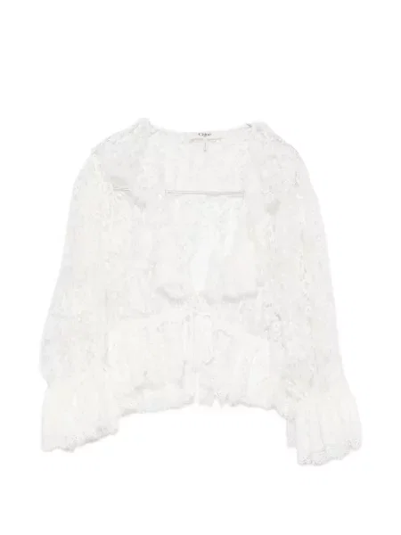 Bluză Chloé cu model floral cu volane din dantelă alb