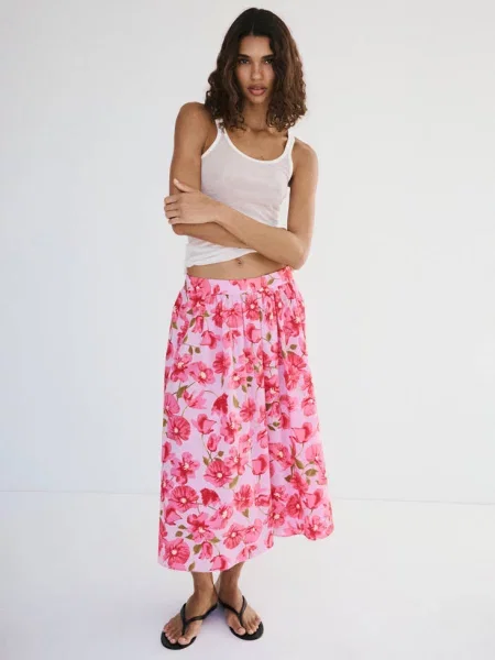 Spódnica midi Kobieta S MANGO różowy