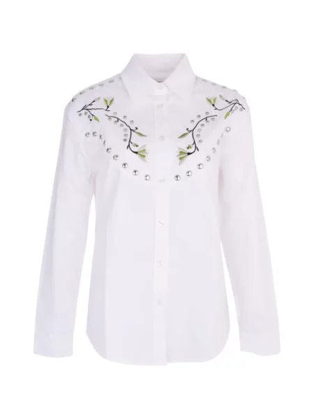 Cămașă Nafsika Skourti cu model floral cu tepi alb