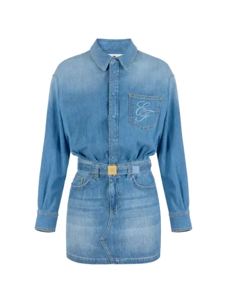 Cu centură rochie din denim Elisabetta Franchi albastru
